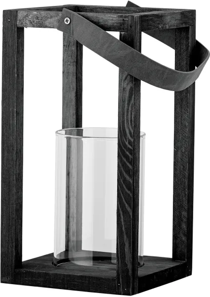 BLOOMINGVILLE Lyra Lykta m/Glas, Svart, Furu